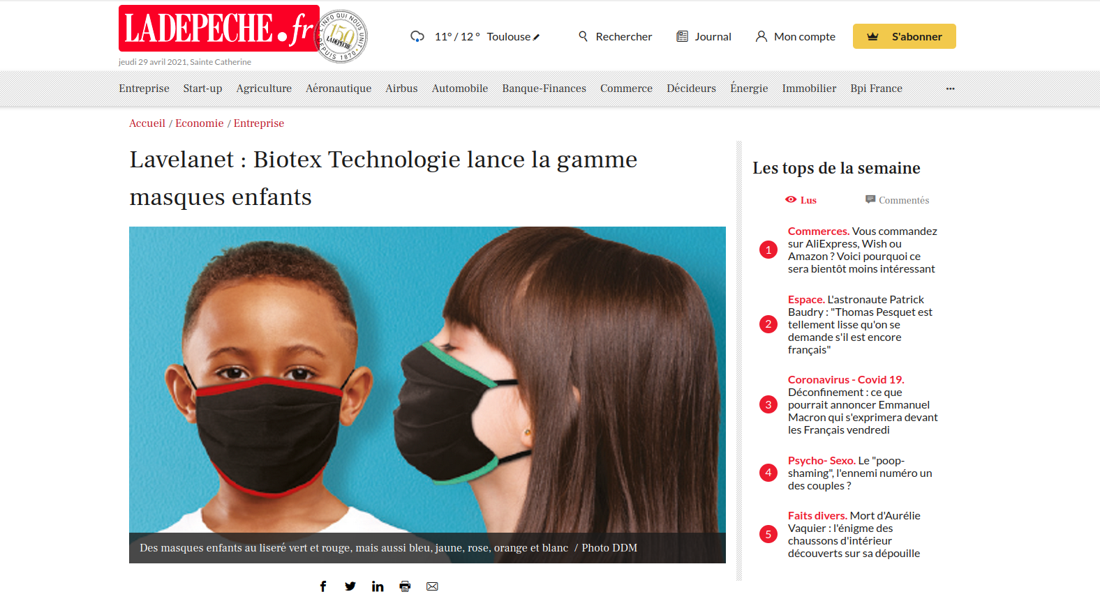 Biotex Technologie lance la gamme masques enfants