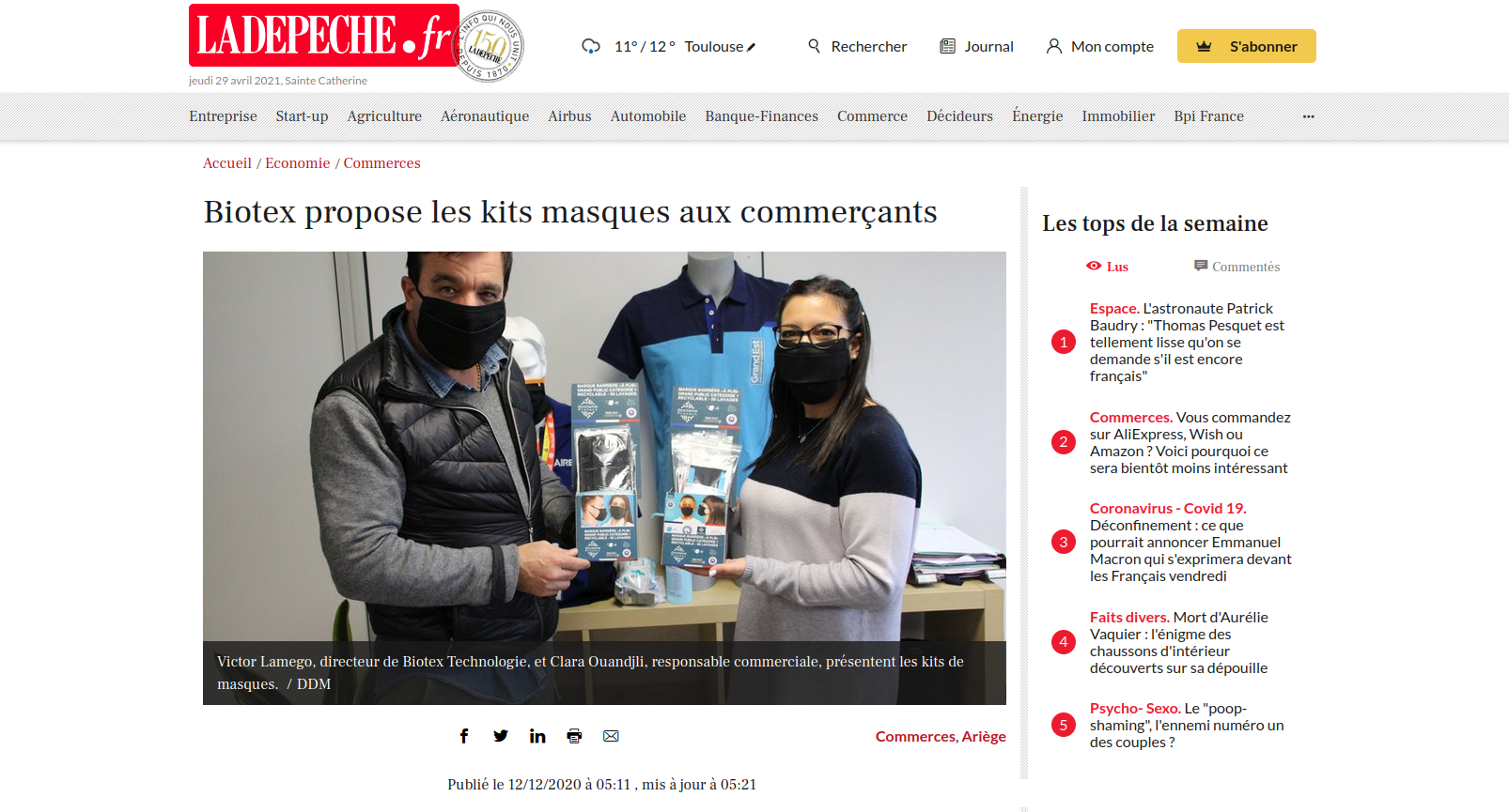 Biotex propose les kits masques aux commerçants